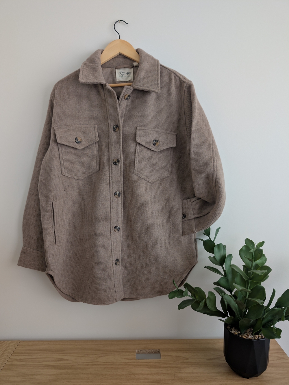 Taupe Shacket with Button Front